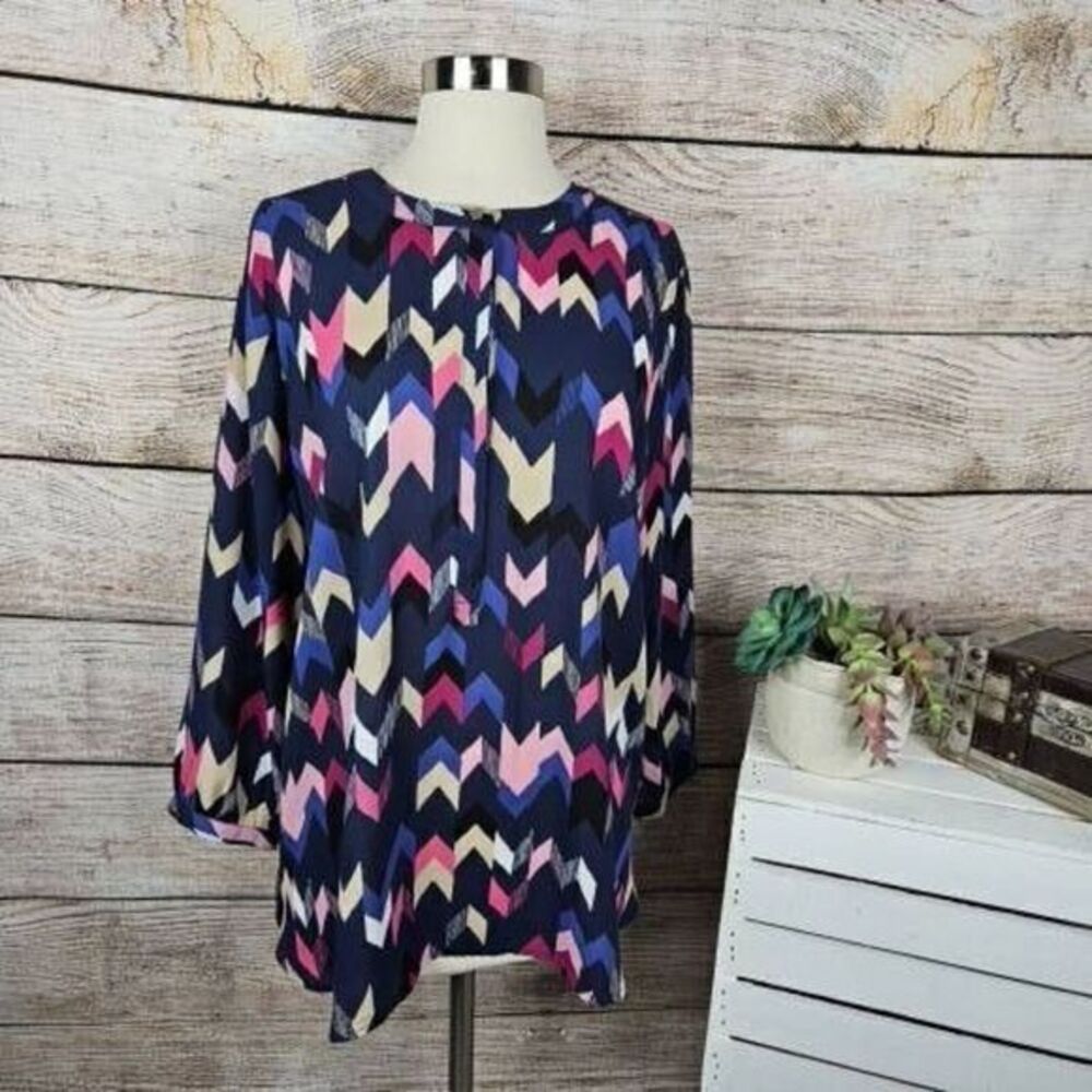 5/$25 JM Collection Women's Blouse Top 3/4 Sleeve Print Pattern Size XL